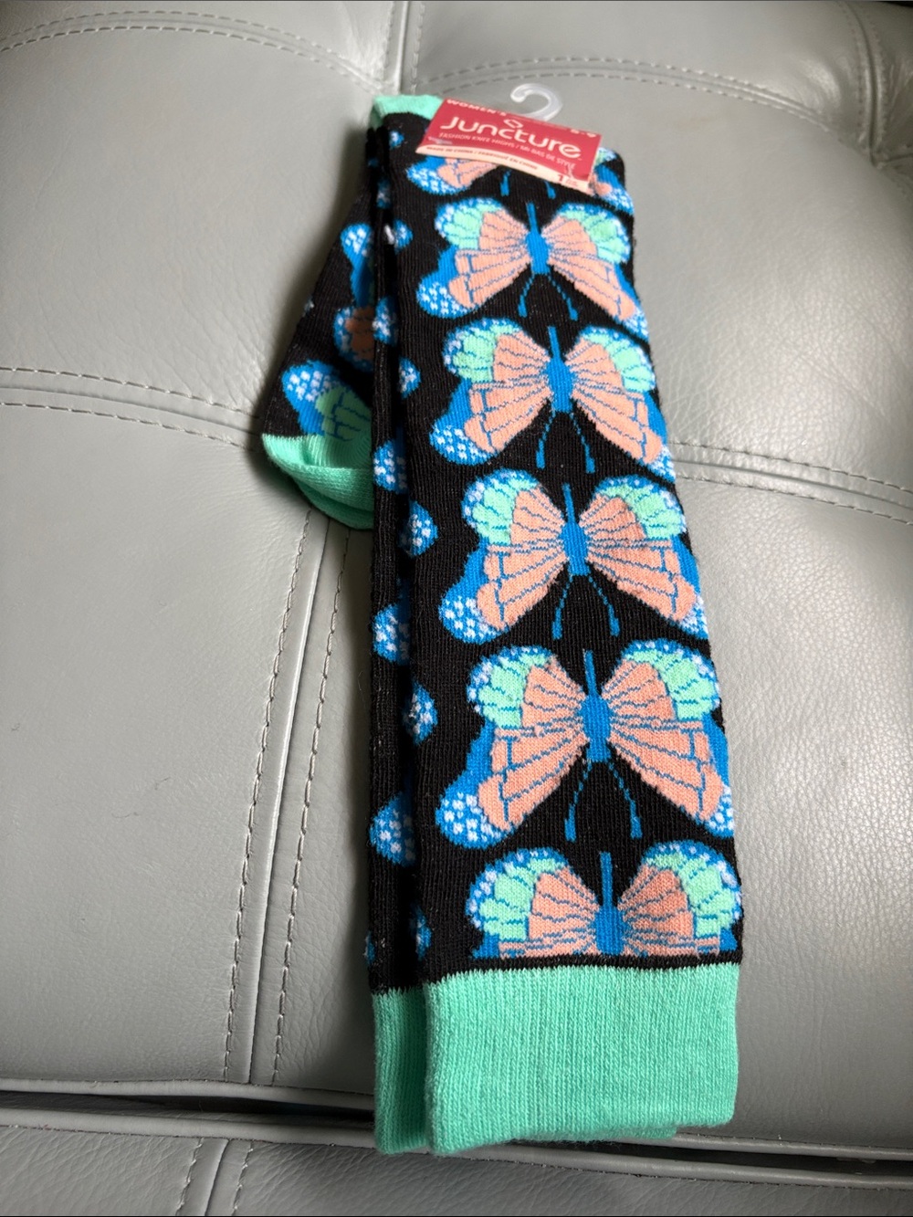 Men’s Black Socks with Blue & Pink Butterfly Pattern